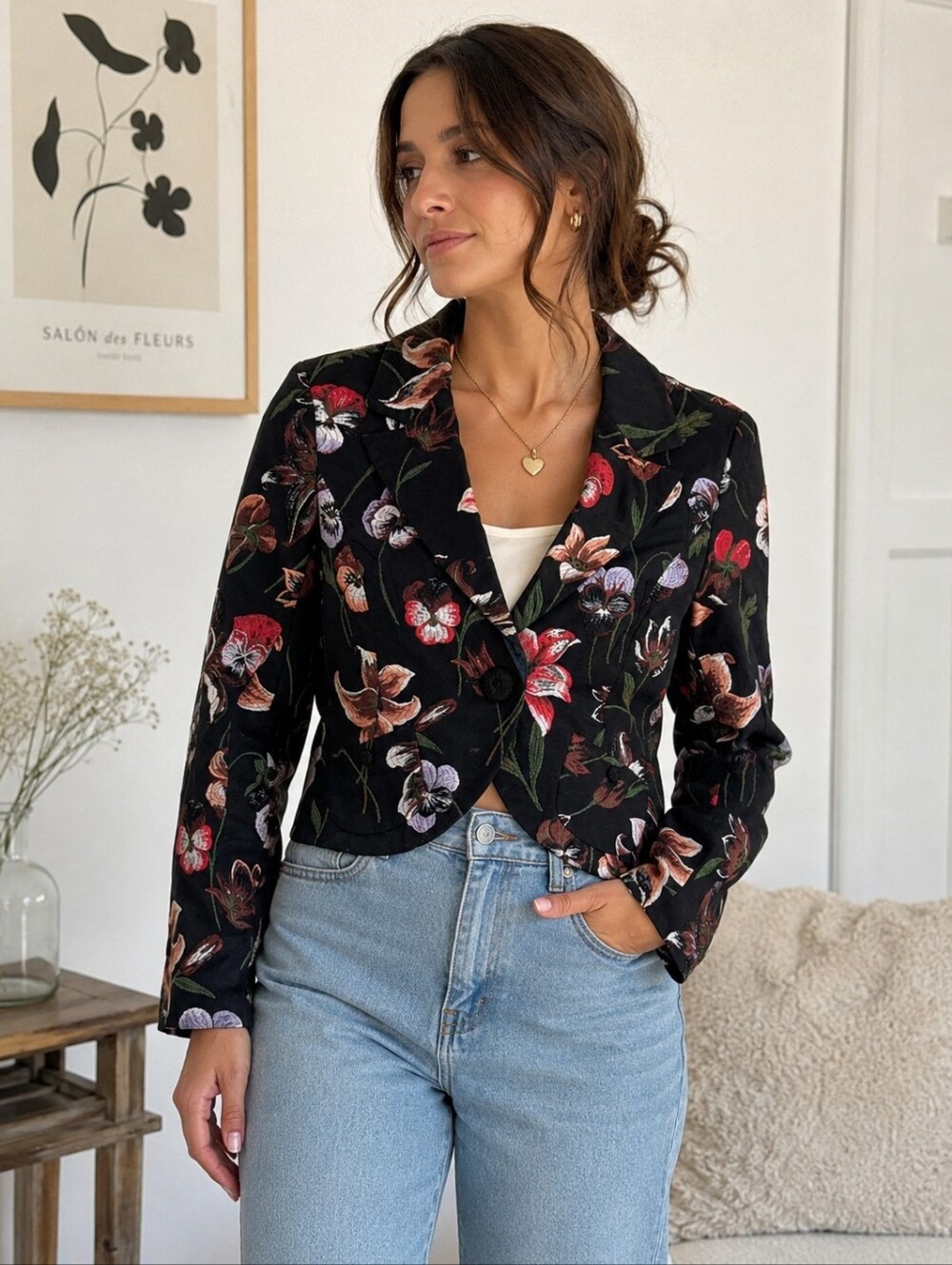 Classiques Entier Embroidered Floral Cropped Blazer Jacket Women’s Medium Petite